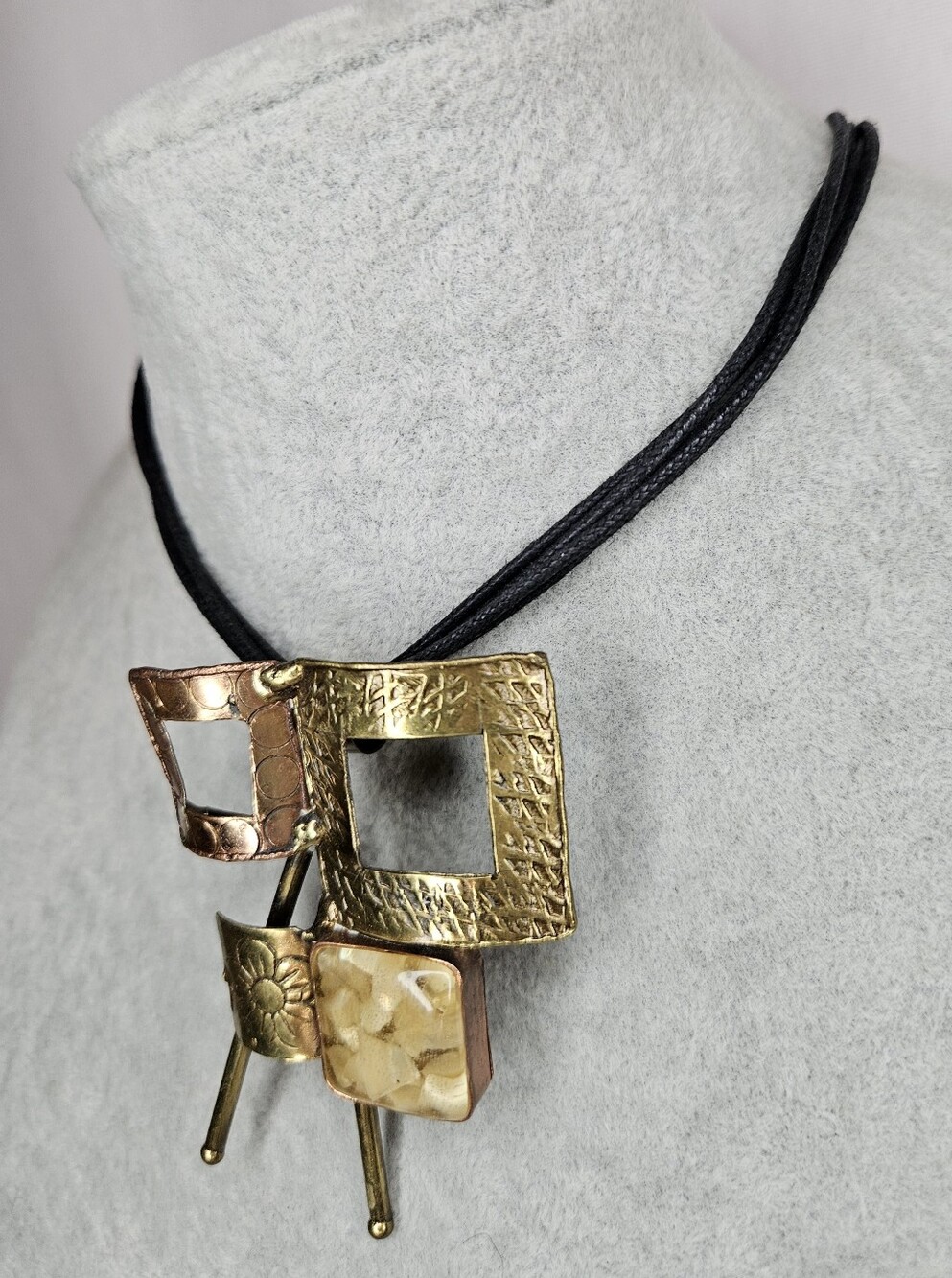 Trisha Waldron NWT Mixed Metal Geometric Pendant Necklace Earring Set 16-19" - Picture 2 of 10